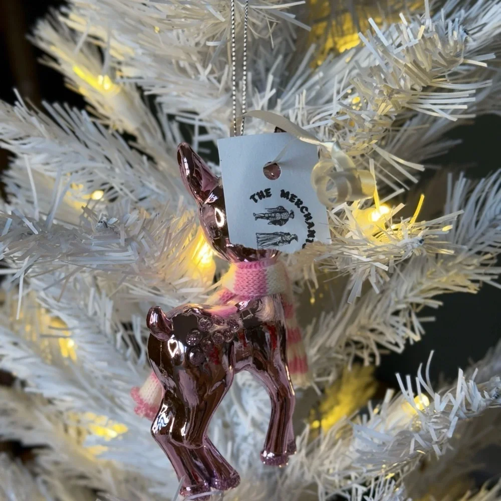 Pink Metallic Reindeer Ornament with Scarf